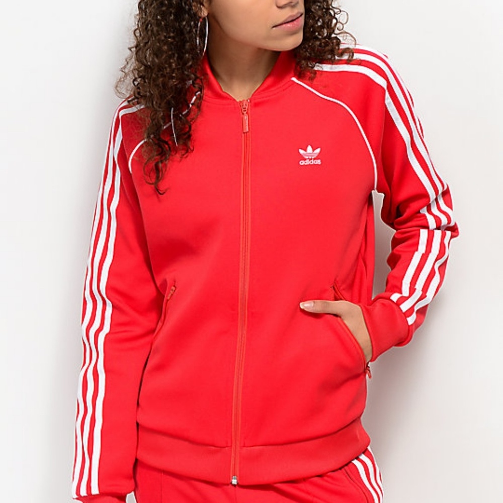 Red Adidas Zip Up Jacket